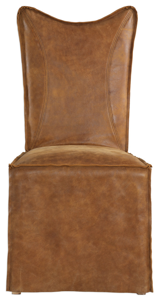Uttermost 23447 2 Delroy Armless Chairs  Cognac  Set Of 2   Contemporary   Dining Chairs   by Lighting World Decorators  Houzz