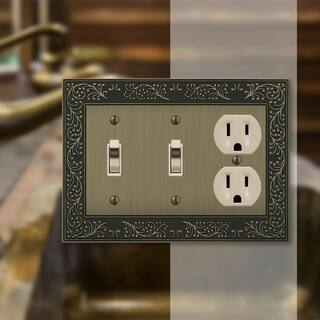 AMERELLE Bleinhem 3 Gang 2-Toggle and 1-Duplex Metal Wall Plate - Brushed Brass 43TTDBB