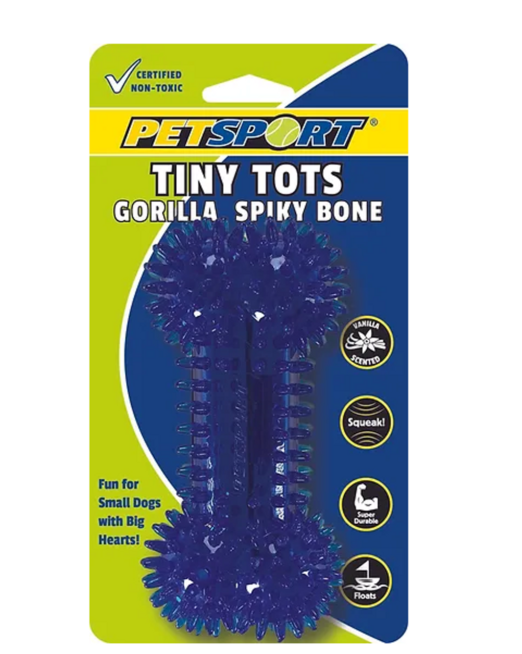 PetSport Tiny Tots Gorilla Spiky Bone Dog Toy， Assorted