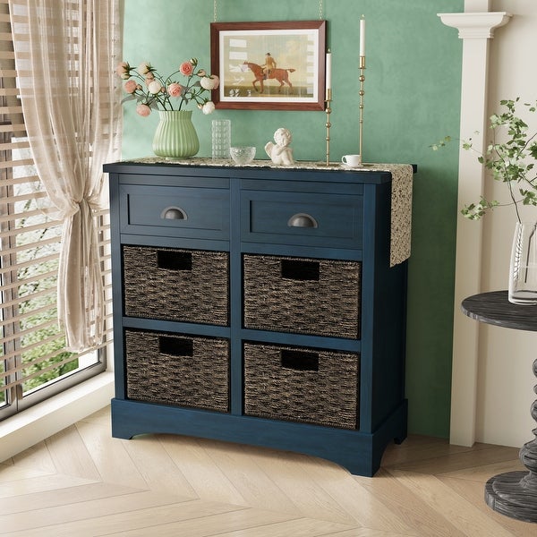 Rustic Storage Cabinet with Two Drawers and Four Basket