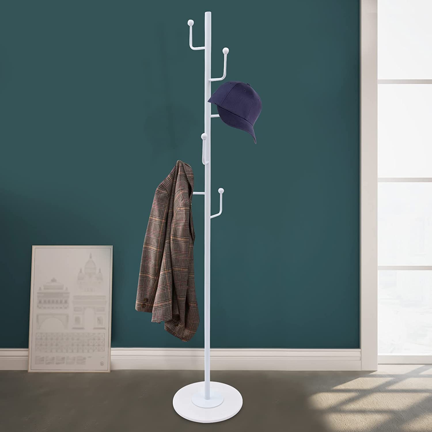 Miumaeov Coat Rack with 6 Hooks Coat Rack Freestanding with 0.55