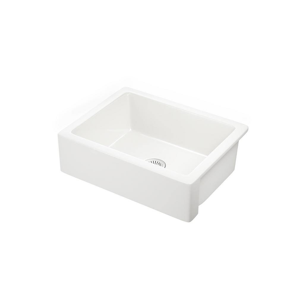 EAKYHOM Farmhouse Apron Front Fireclay 24 in. Single Bowl Kitchen Sink in White ECKSDL2419-DT