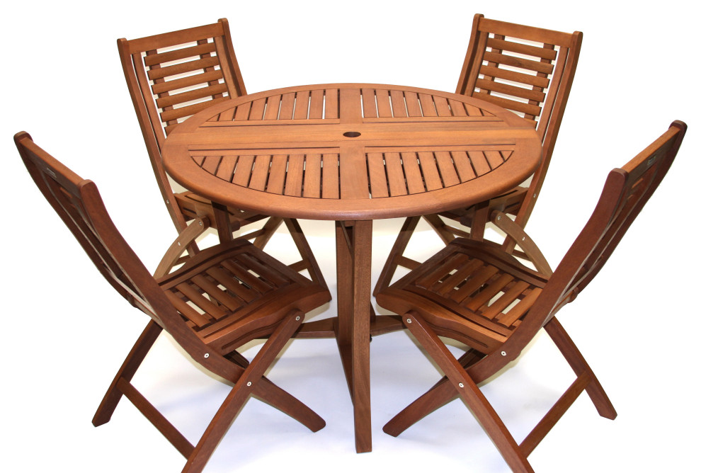 5 Piece 43 quotRound Eucalyptus Folding Dining Set   Transitional   Outdoor Dining Sets   by Outdoor Interiors  Houzz