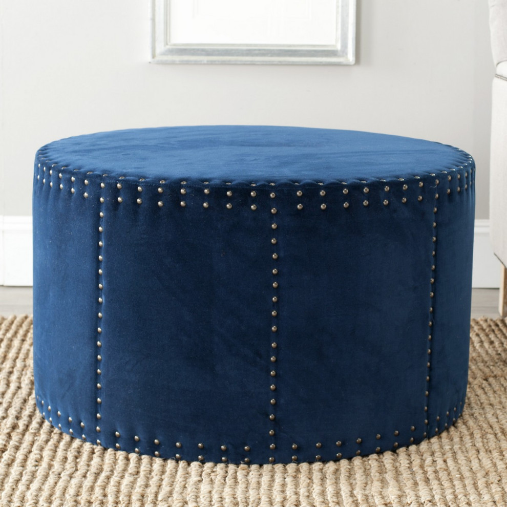 Foster Ottoman Brass Nail Heads Navy   Contemporary   Footstools And Ottomans   by V.S.D Furniture  Houzz