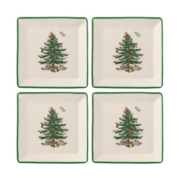 Spode Christmas Tree Square 5 Inch Tidbit Plates Set of 4