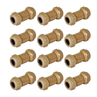 The Plumber's Choice Brass Compression Coupling Fitting with Packing Nut 34 in. Nominal Fitting x 3 in. Length (12-Pack) 2256SCR-12