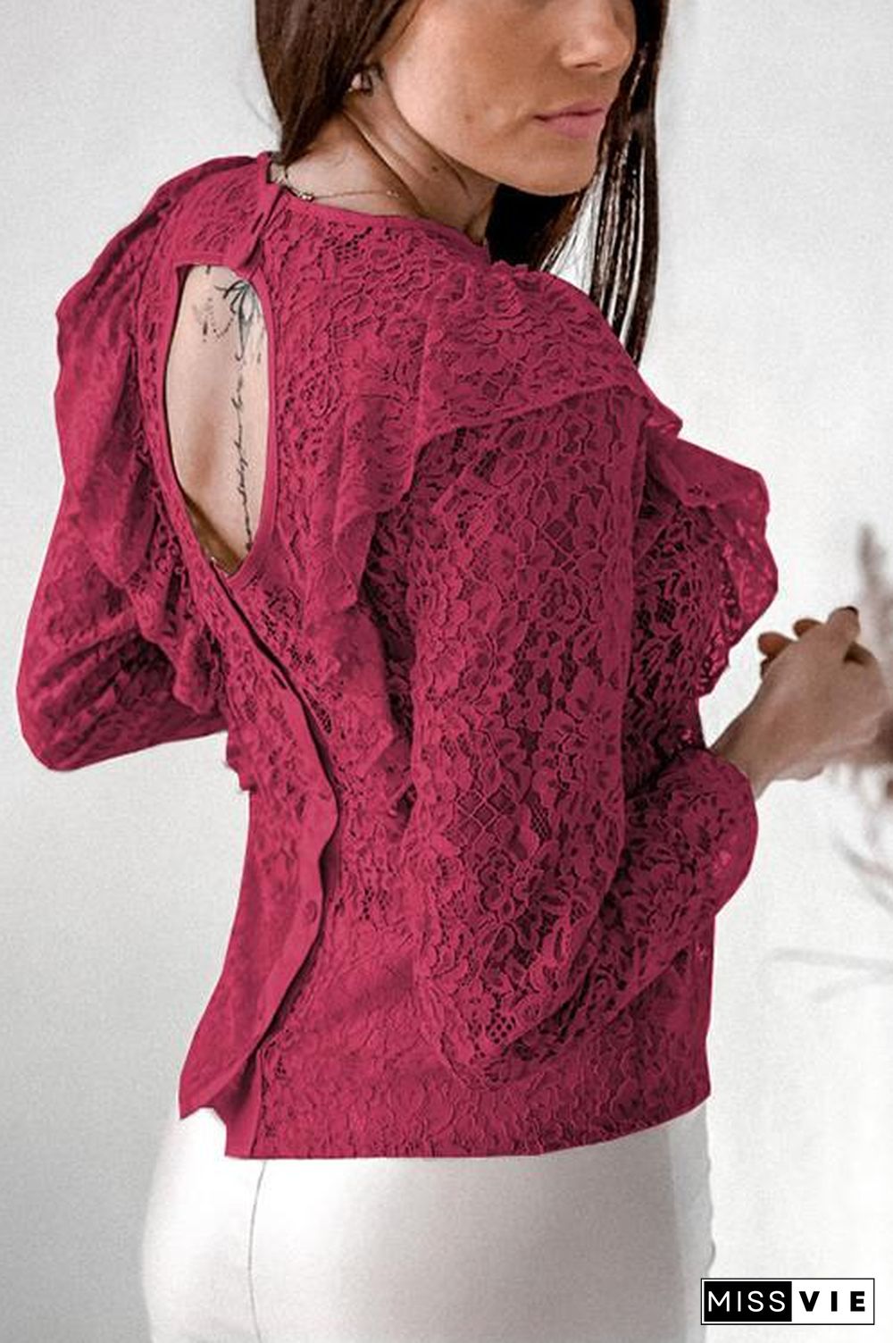 Lace Backless Long Sleeve T Shirt