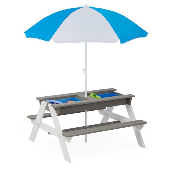 3in1 Kids Outdoor Wooden Picnic Table With Umbrella