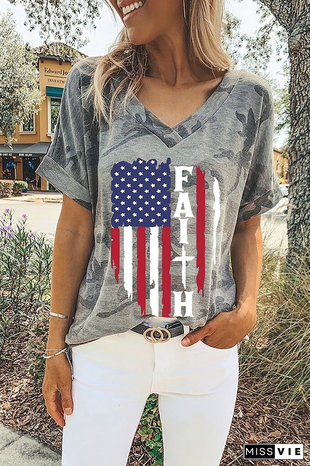 USA Flag Print Graphic Tees for Women Wholesale Short Sleeve T shirts Top