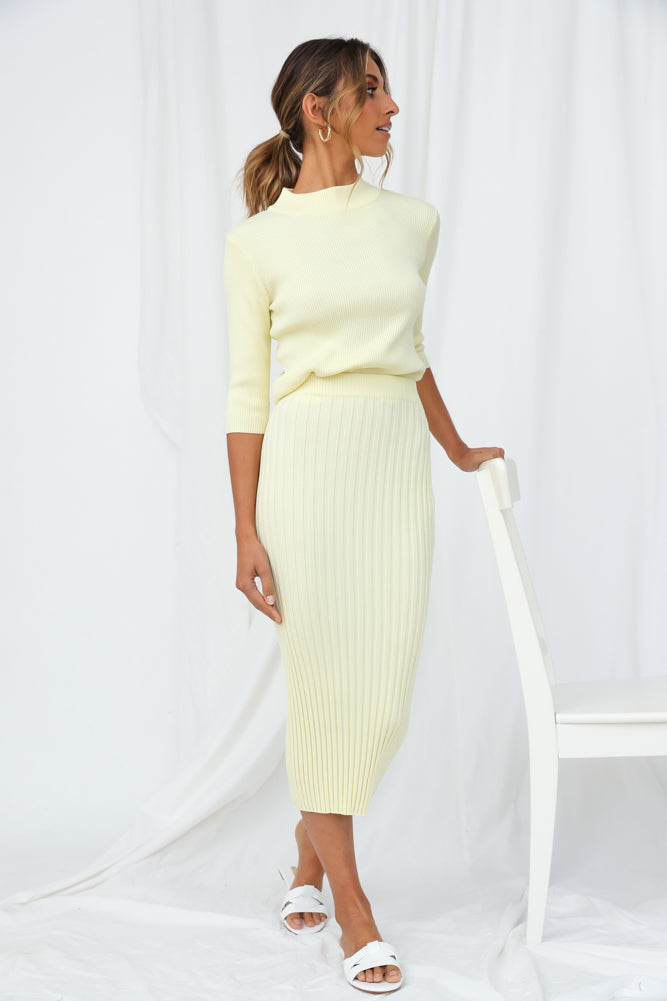 Old Flings Knit Midi Skirt Lemon