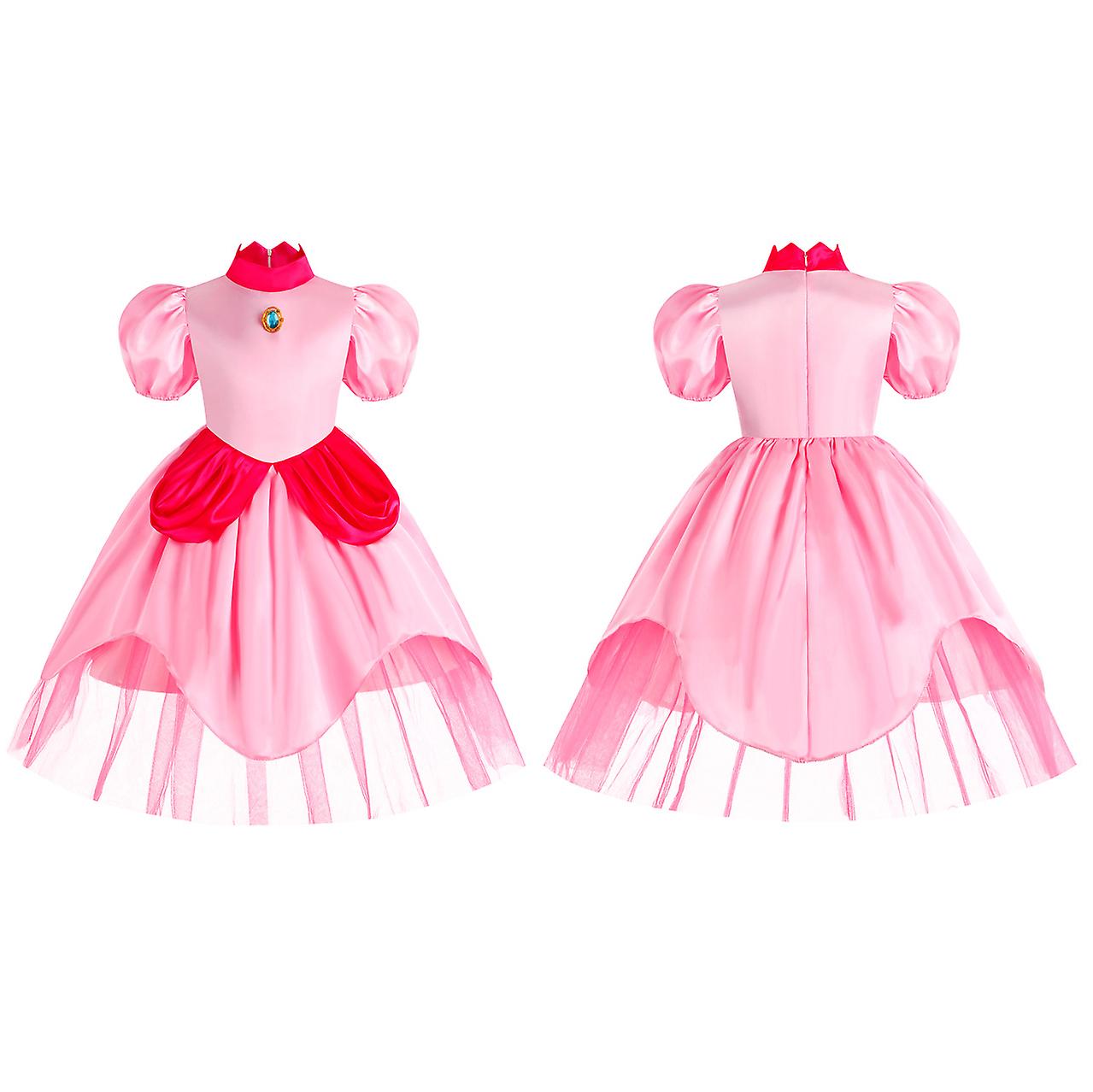 Girls Princess Dress Princess Peach Dress Super Brothers Cosplay Costume Fancy Dress Outfits Role Play Kids Sundress Halloween Party Dress Up