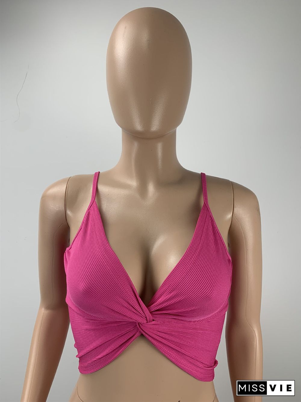 Deep V-Neck Ruched Knot Front Camisole Crop Top