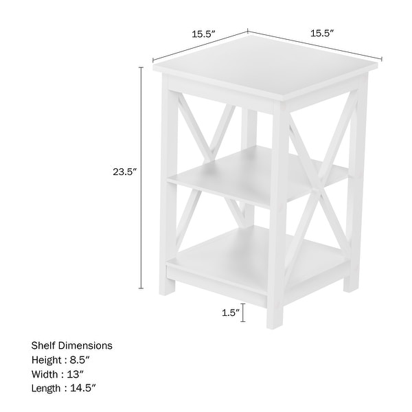 Wooden End Table - Modern Style Sofa Side Table with X-Leg Design and Two Shelves?by Lavish Home (White)