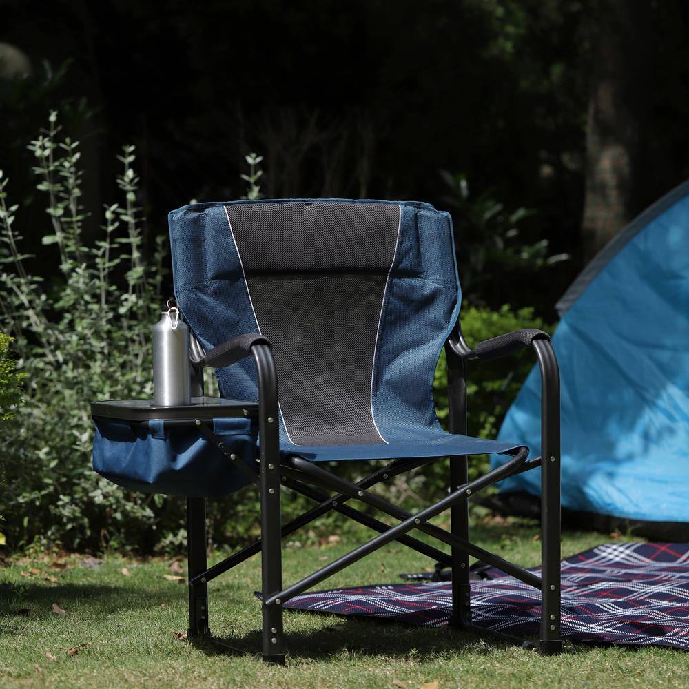 PHI VILLA Oversized Luxury Dark Blue Camping Director Chair With Side Table and Cooler Bag THD-E01CC-207