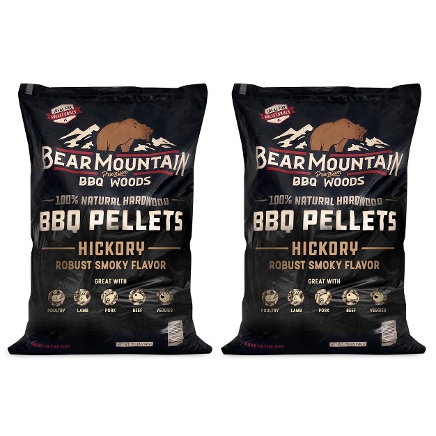 Bear Mountain Fb14 Premium All Natural Low Moisture Hardwood Smoky Hickory Bbq Smoker Pellets For Outdoor Grilling 40 Pound Bag 2 Pack