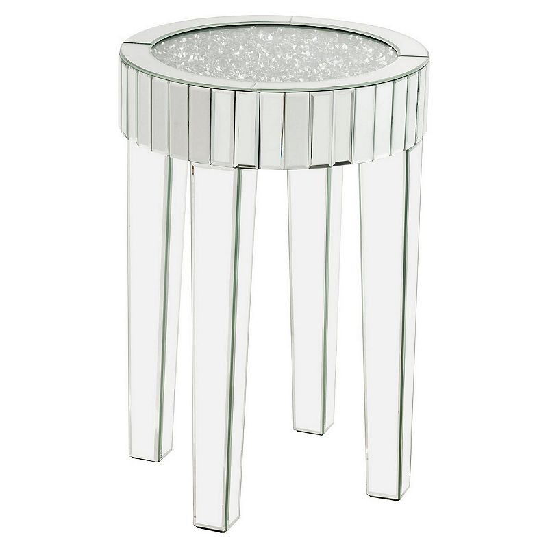 End Table with Mirror Trim and Faux Diamond Inlays， Silver