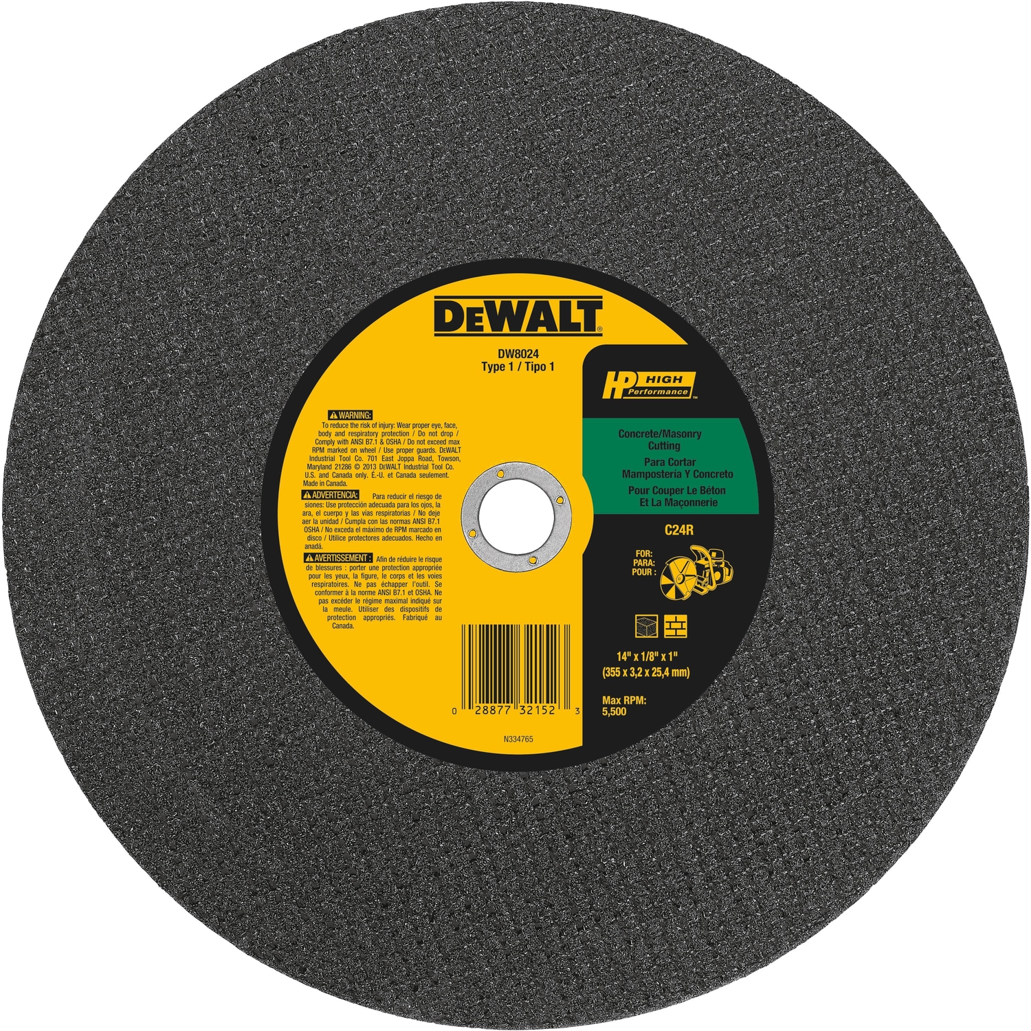 DW 14 in. D X 1 in. Silicon Carbide Cut-Off Wheel 1 pc