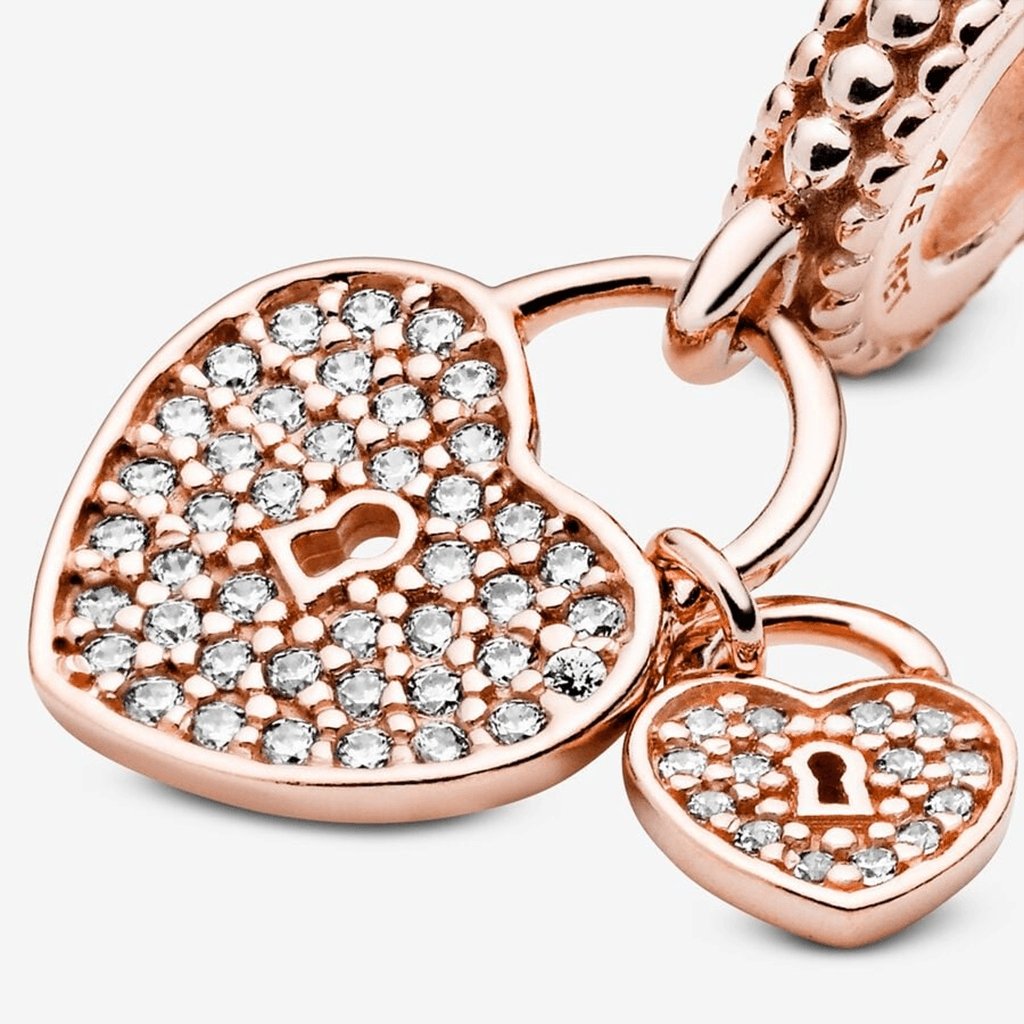 PANDORA  Pavé Heart Padlocks Dangle Charm