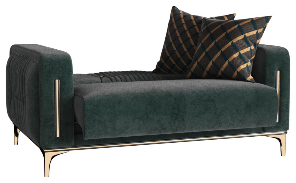 Unique Modern Sleeper Loveseat  Padded Microfiber Seat and Golden Accents   Midcentury   Loveseats   by Declusia  Houzz