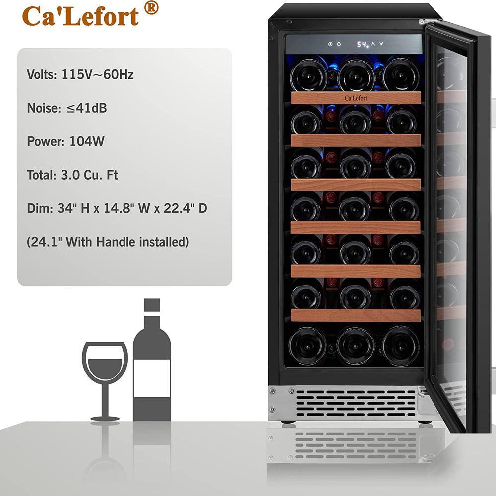 Ca'Lefort 15 in. Single Zone 33-Bottles Built-In Wine Cooler Refrigerator Fast Cooling Compressor Fridge Frost-Free Touch Panel CLF-WS15-HD