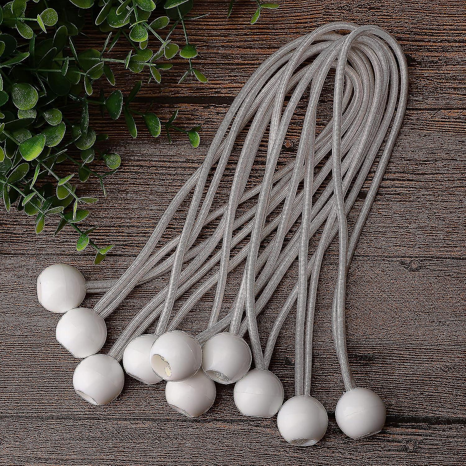 9 Inch White Bungee Cords With Ball， Tarp Tie Down Cord， 10 Pcs