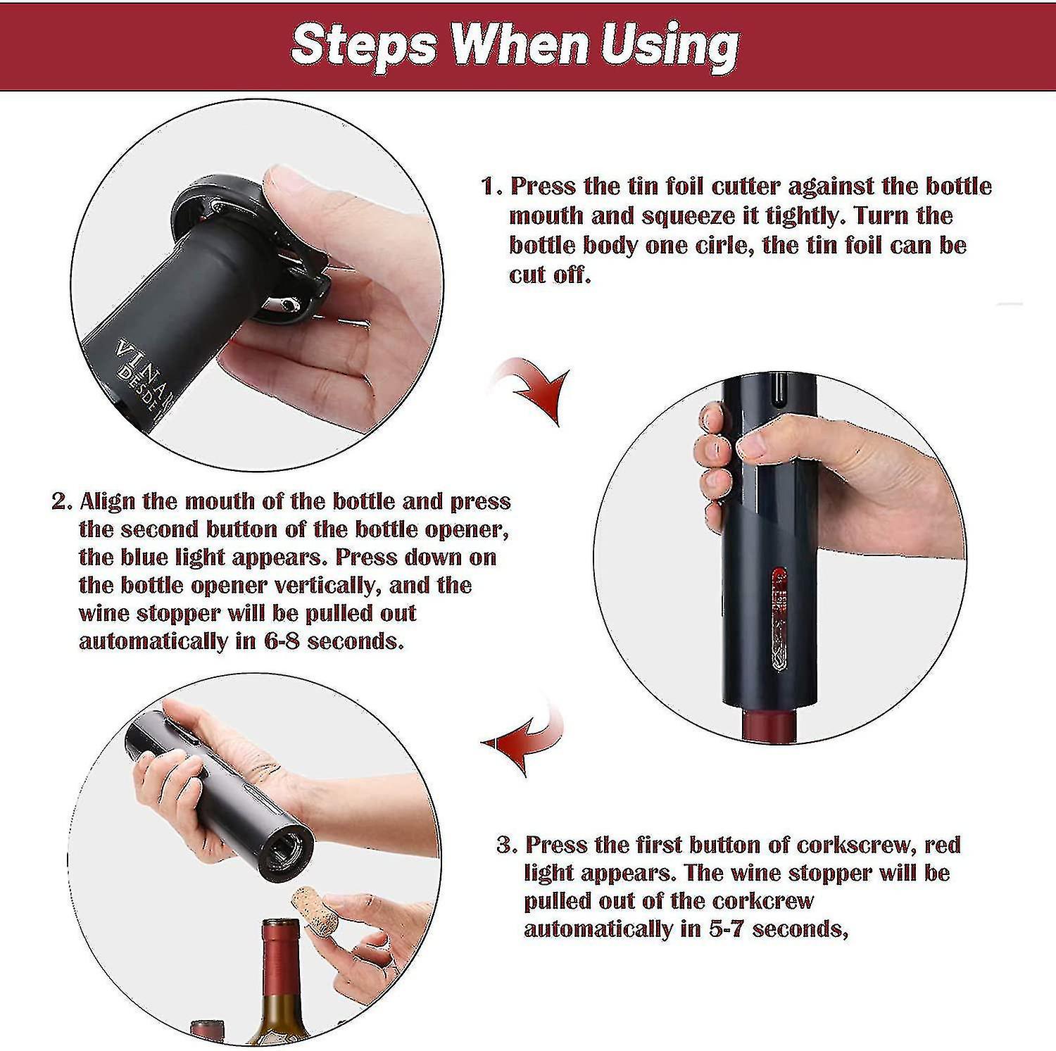 Wine Opener Set， Electric Corkscrew， Includes Foil Cutter， Wine Pourer And Vacuum Wine Cap