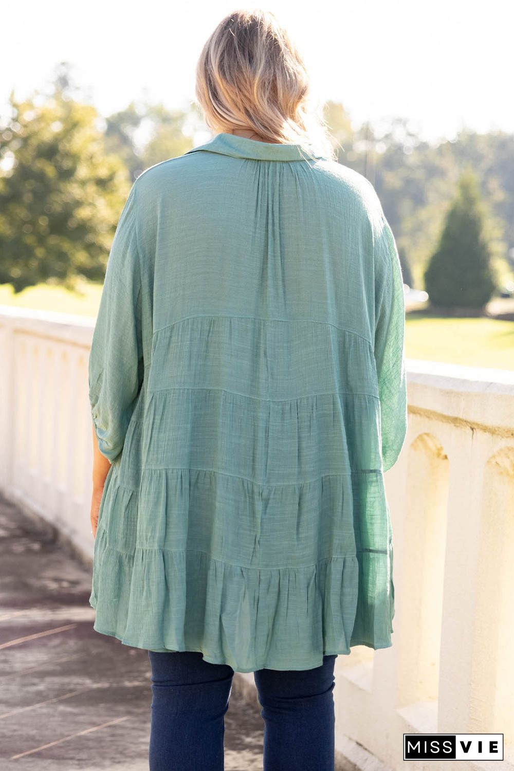 Green 3/4 Sleeve Plus Size Tunic Top