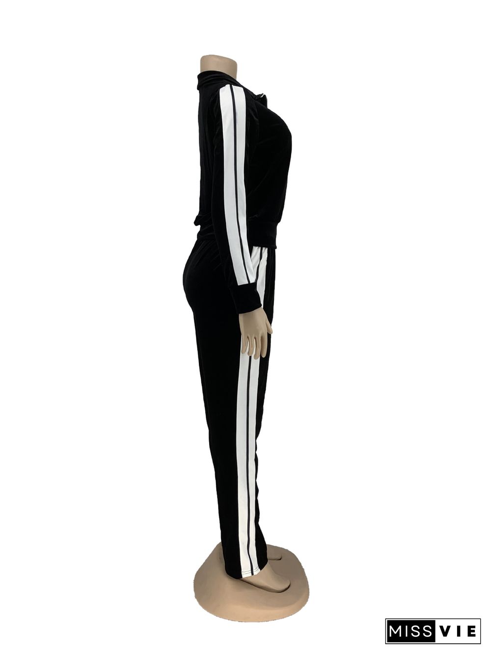 Women Side Striped Zipper Top Pants 2 Piece Sweatsuit Outfits