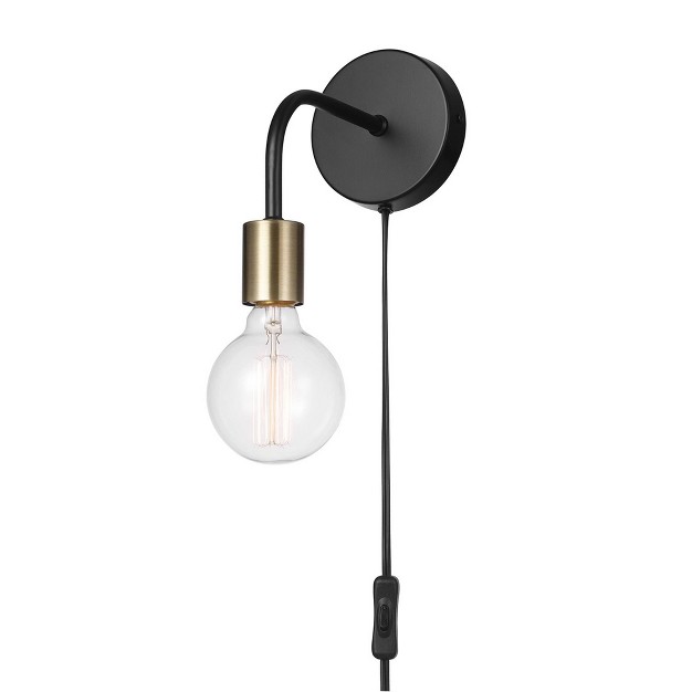 Holden 1 light Long Arm Matte Black Plug in Or Hardwire Wall Sconce With Brass Socket Globe Electric