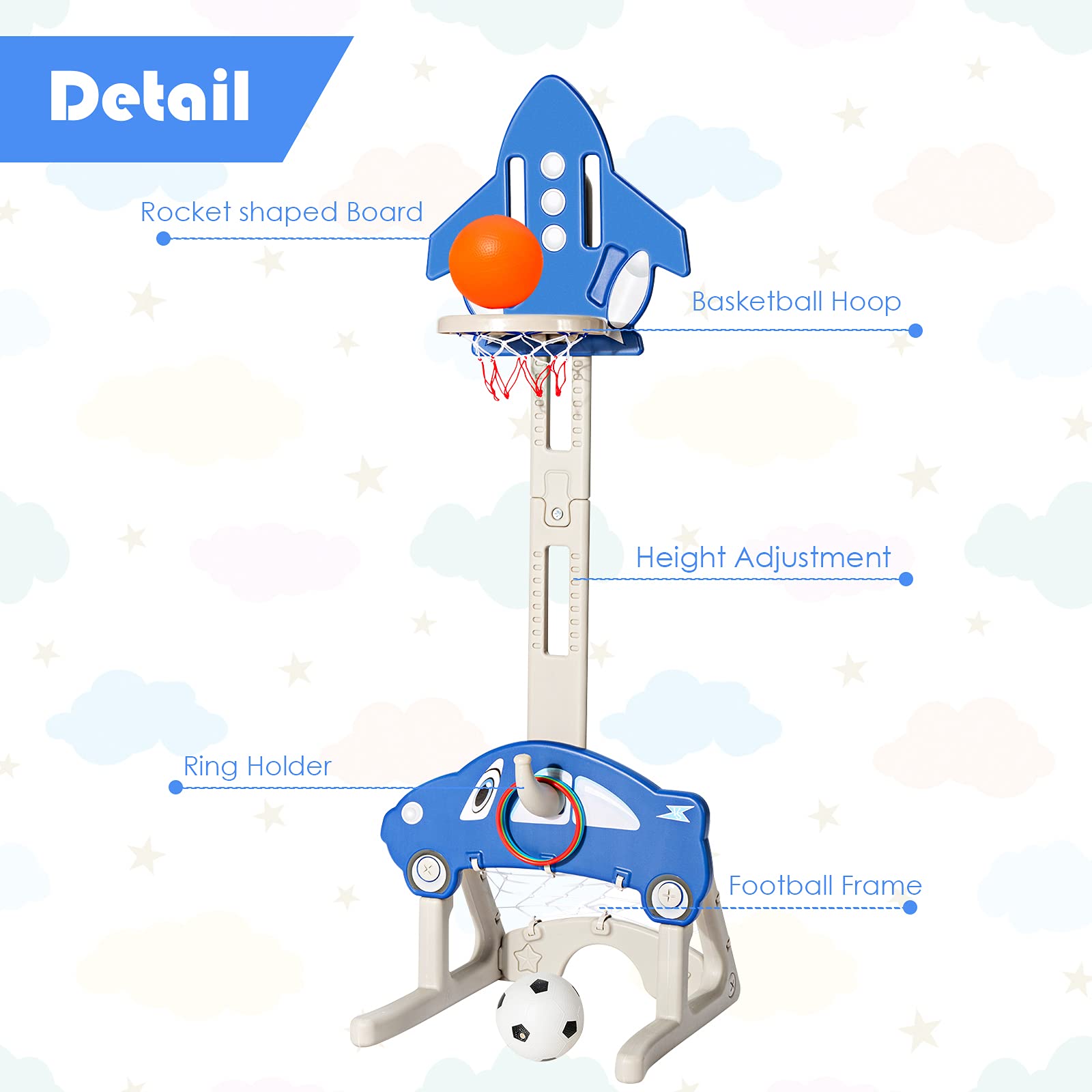 Costzon Basketball Hoop for Kids,  3-in-1 Toddler Sports Activity Center with Adjustable Height