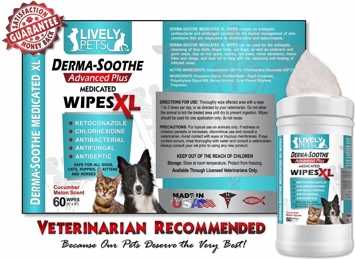 Lively Pets Derma-Soothe Advance Plus Medicated Dog and Cat Wipes