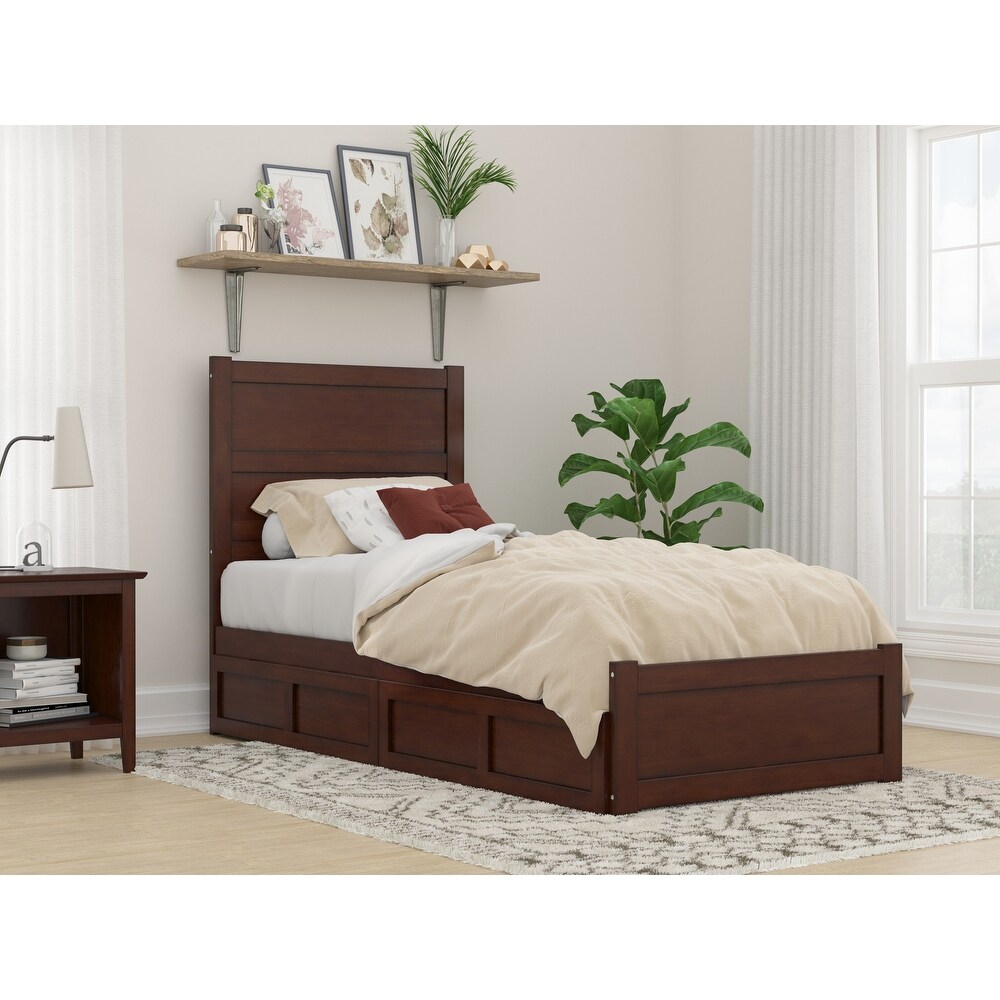 NoHo Twin XL Bed with Footboard and 2 Drawers in Walnut