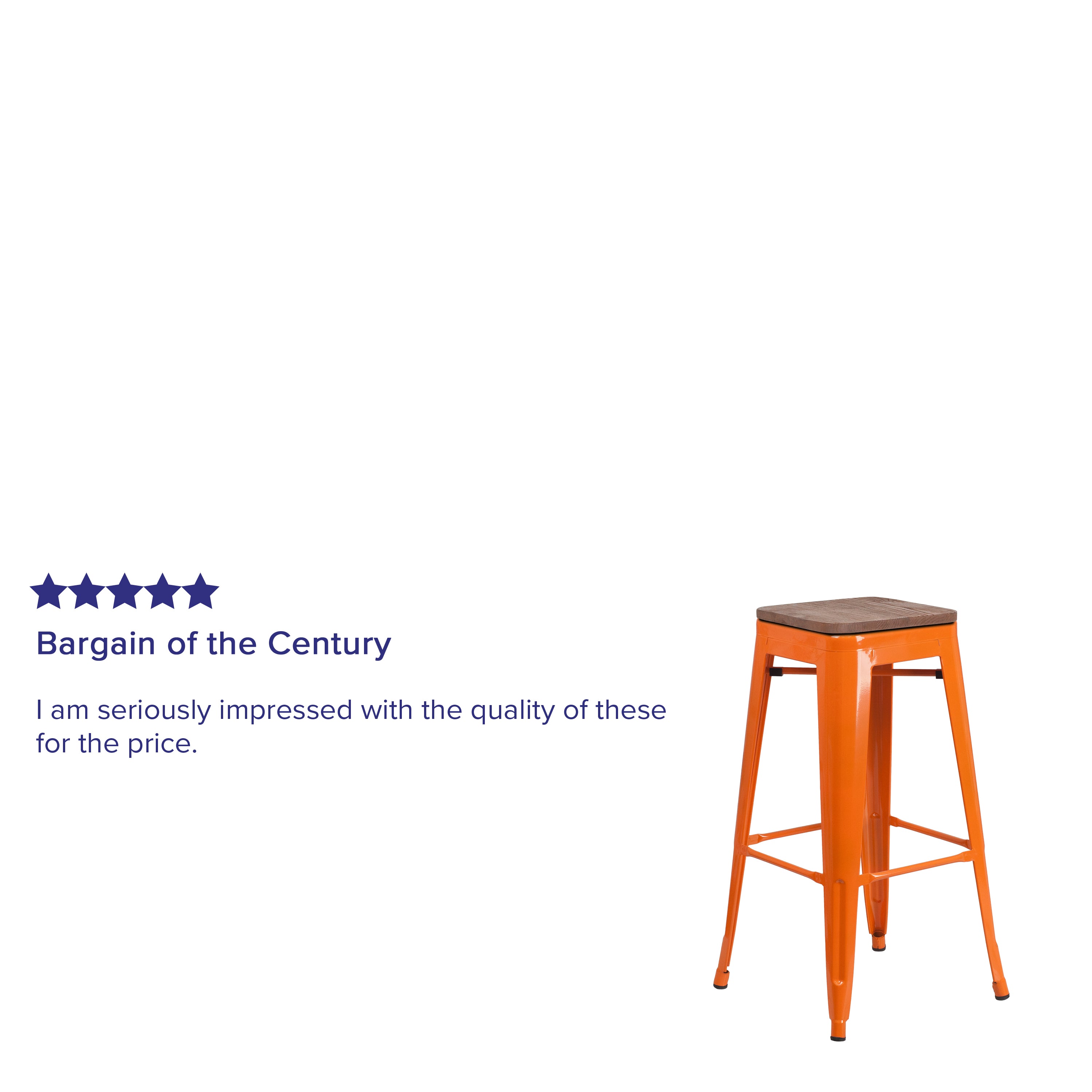 BizChair 30 High Backless Orange Metal Barstool with Square Wood Seat