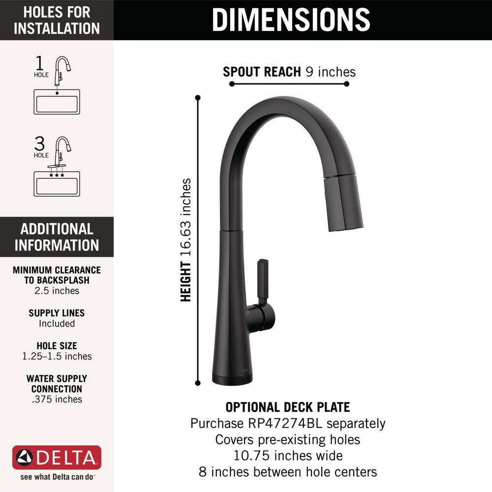 Delta Monrovia Single-Handle Pull Down Sprayer Kitchen Faucet with Touch2O Technology in Matte Black 9191T-BL-DST