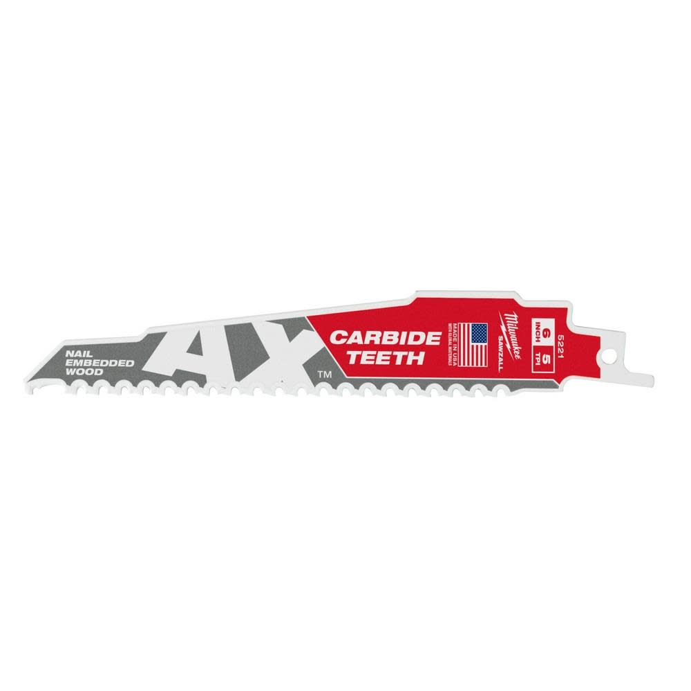 Milwaukee The Ax with Carbide Teeth SAWZALL Blade 6 in. 5T 5PK 48-00-5521 from Milwaukee