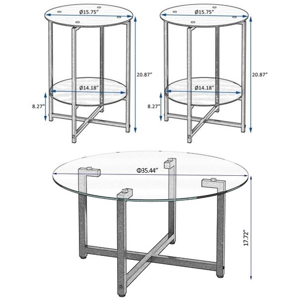 3 Piece Coffee Table Set， Includes 1 Round Coffee Table and 2 Small End Table Sofa Side Table， Living Room Table Set Table Set