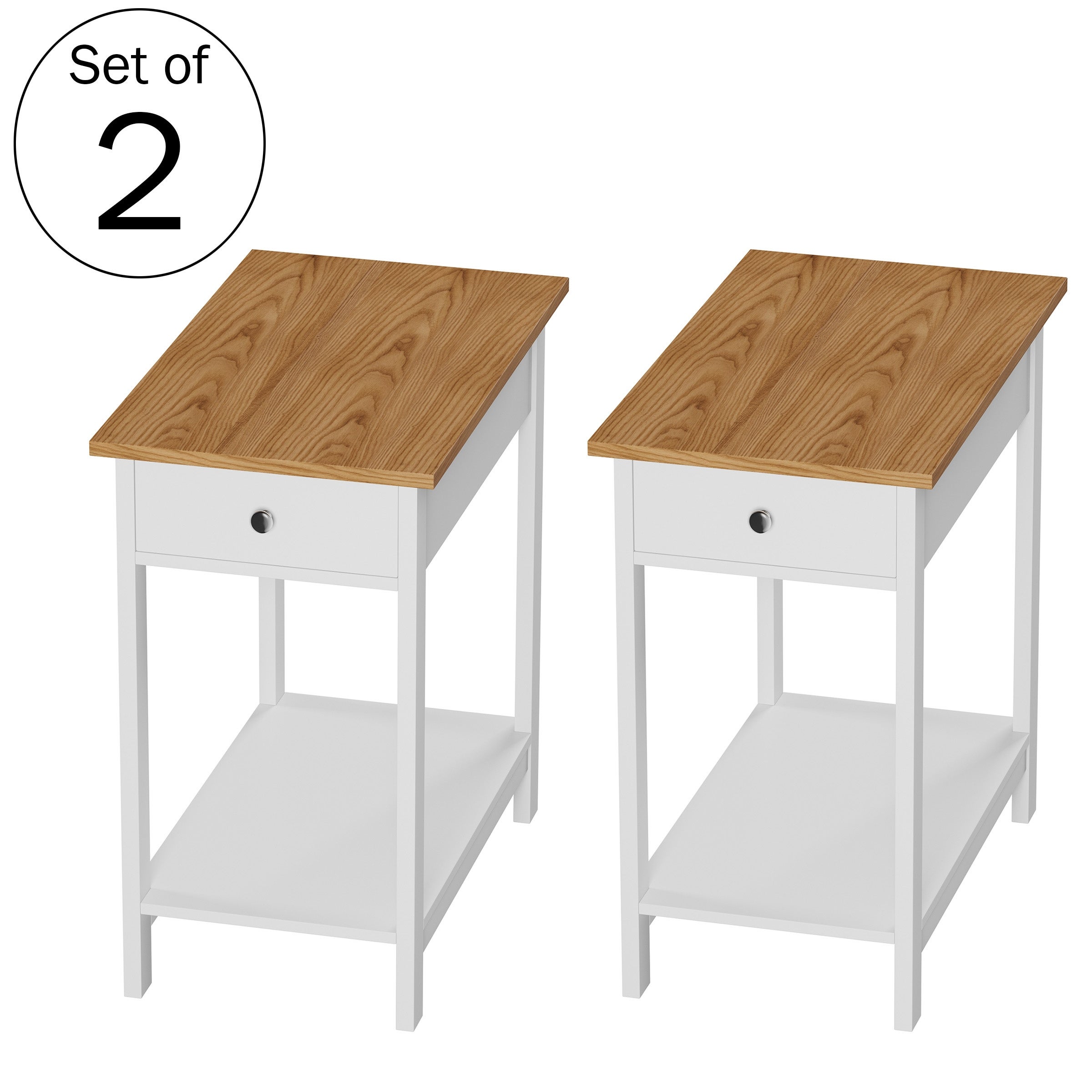 End Table with Drawer �C White and Oak Nightstands Set of 2 by Lavish Home