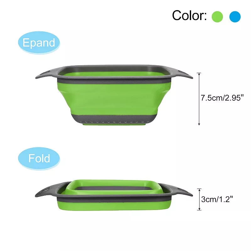 Collapsible Colander Set， 2 Pcs Silicone Square Strainer， Small