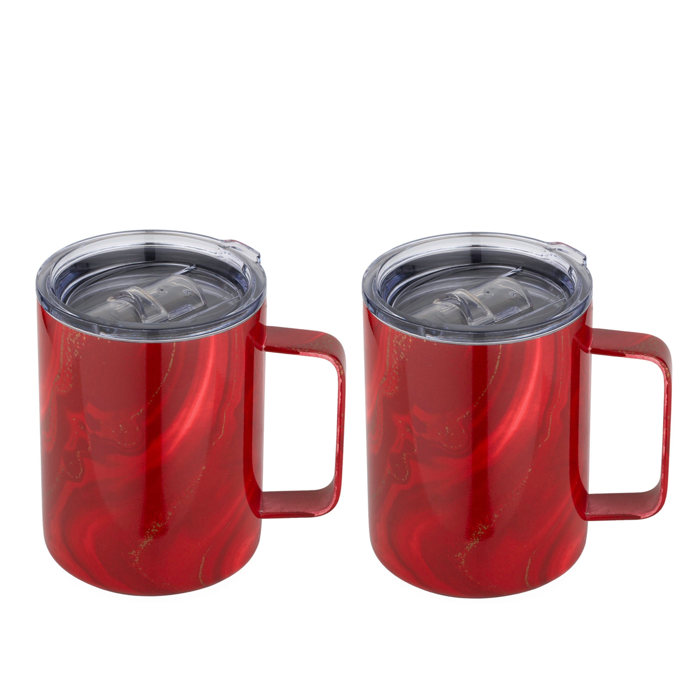 16 Oz Red Geo Insulated Coffee Mugs, Set Of 2