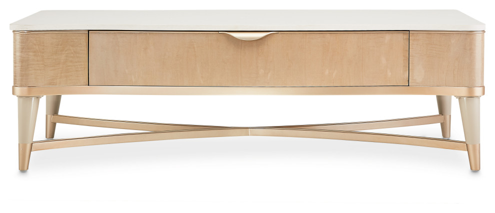 Malibu Crest Rectangular Wood  ampMarble Cocktail Table   Blush   Midcentury   Coffee Tables   by Michael Amini  Houzz