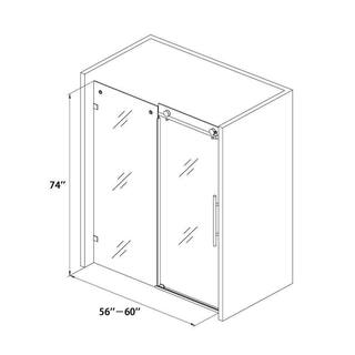 Xspracer Victoria 56-60 in. W x 74 in. H Sliding Frameless Shower Door in Black Finish with Clear Glass JH-NBP05P2MB