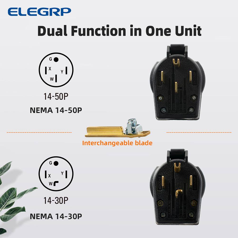 ELEGRP 30 Amp50 Amp 125250-Volt 3-Pole4-Wire NEMA 14-30P14-50P Grounded Straight Blade Angle Plug Black S143050P