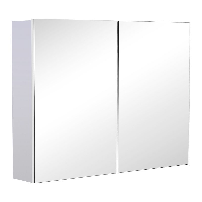 HOMCOM Double Door Wall Mounted Bathroom Mirror Medicine Cabinet with Modern Design Large Storage and Quiet Hinges