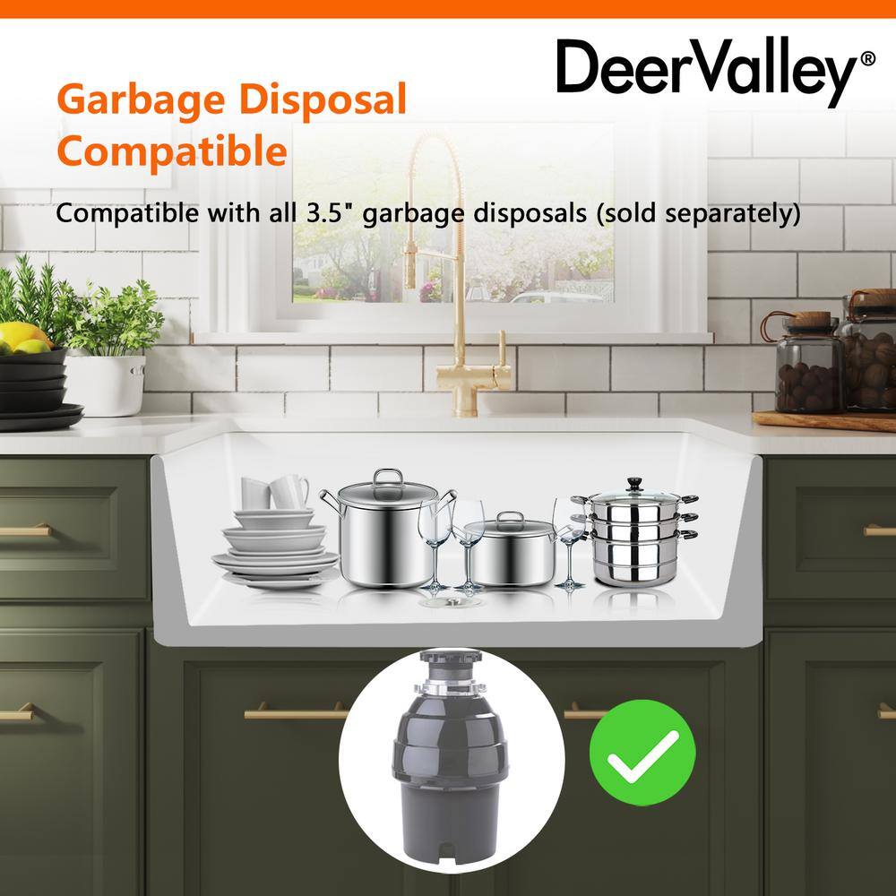 DEERVALLEY Grove White Fireclay 36 in. L x 18 in. W Rectangular Single Bowl Farmhouse Apron Kitchen Sink with Grid and Strainer DV-1K505