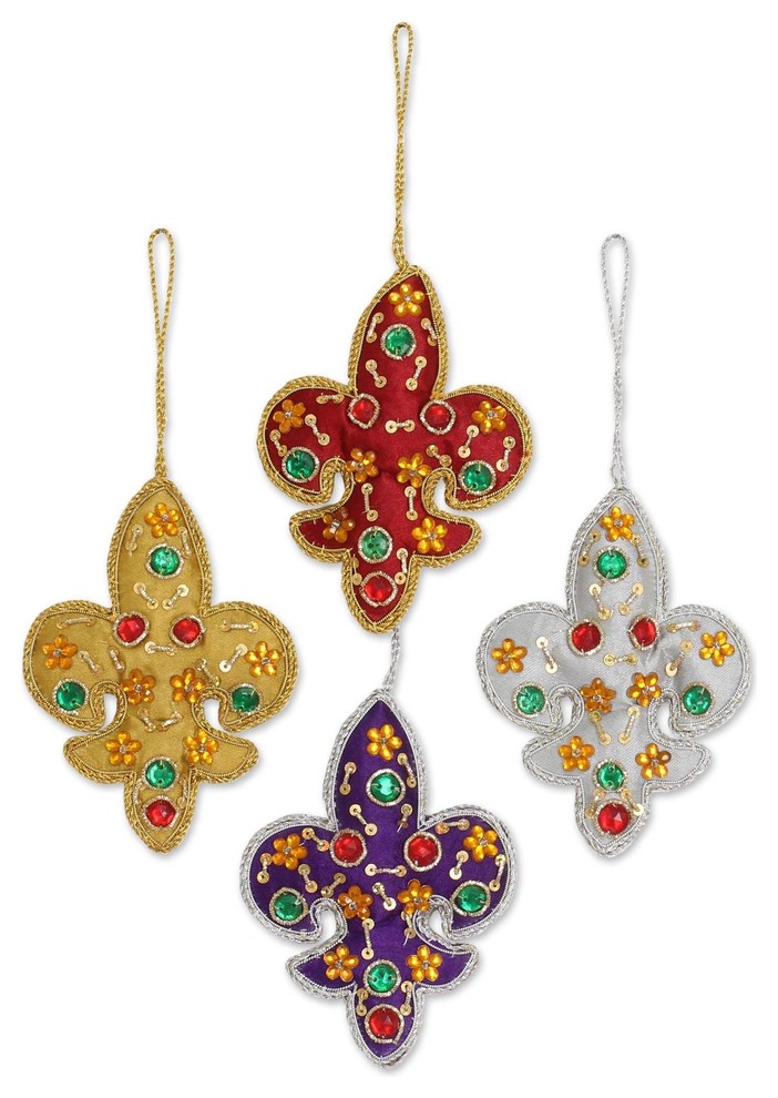 Colorful Fleur de Lis  Ornaments  India  4 Piece Set   Mediterranean   Christmas Ornaments   by NOVICA  Houzz