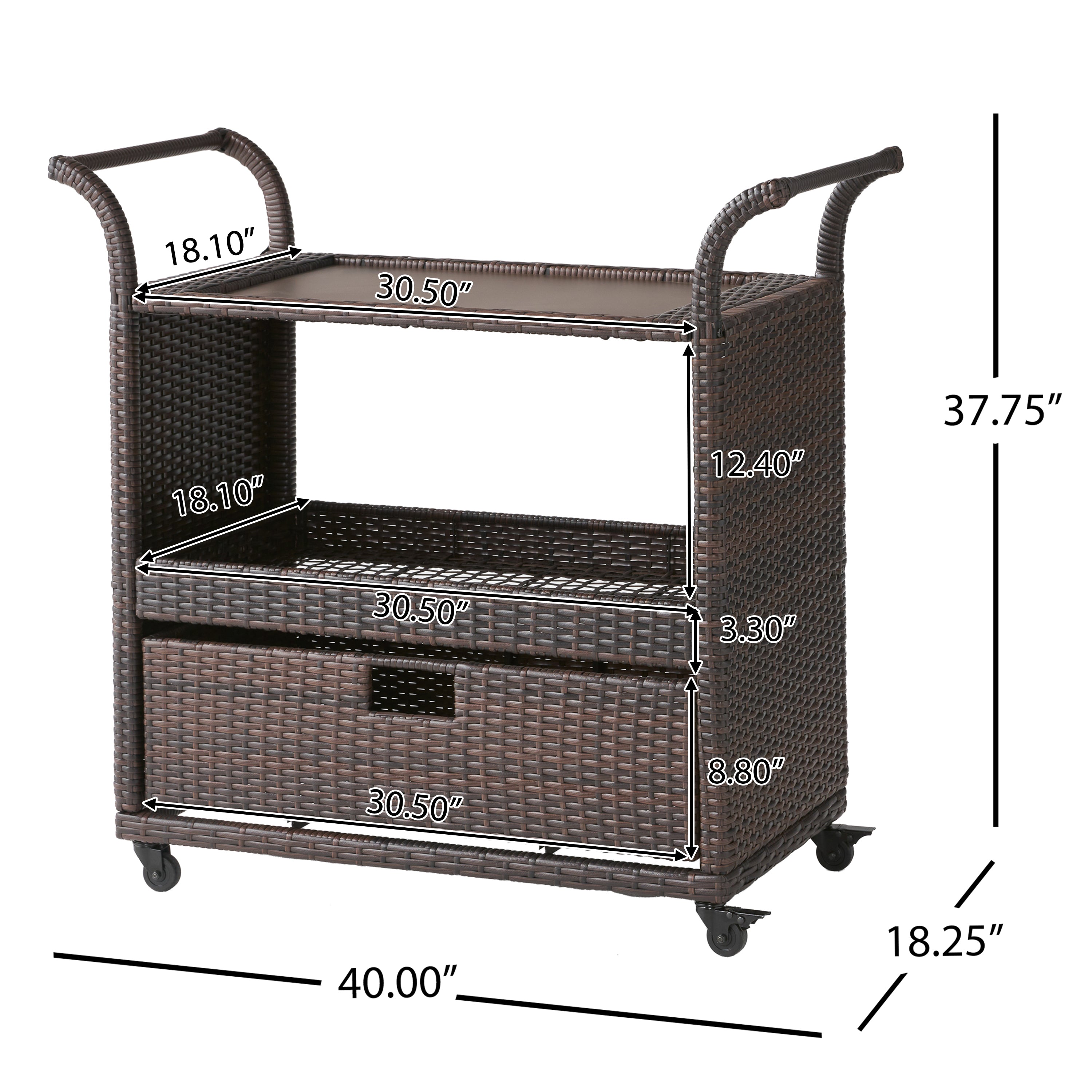 Shelton Multi-Brown Wicker Bar Cart