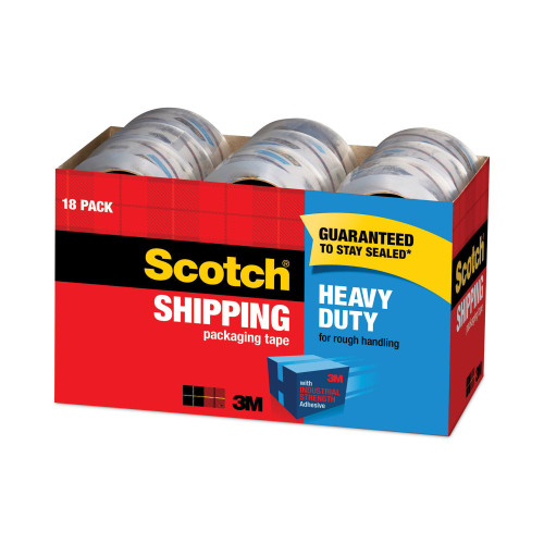 Scotch 3850 Heavy-Duty Packaging Tape Cabinet Pack， 3 Core， 1.88 x 54.6 yds， Clear， 18/Pack (385018CP)