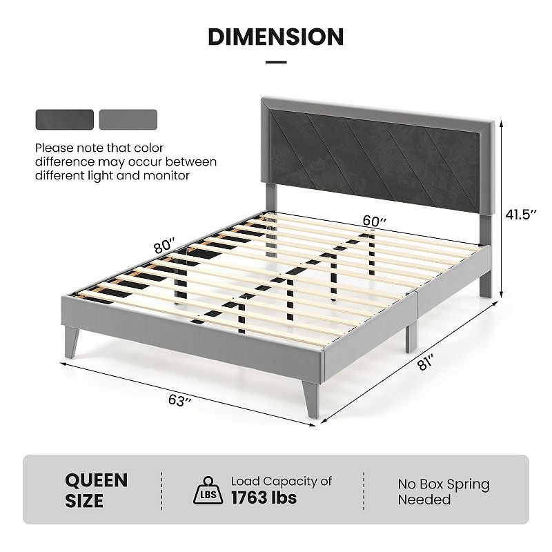 Platform Bed With High Headboard And Wooden Slats