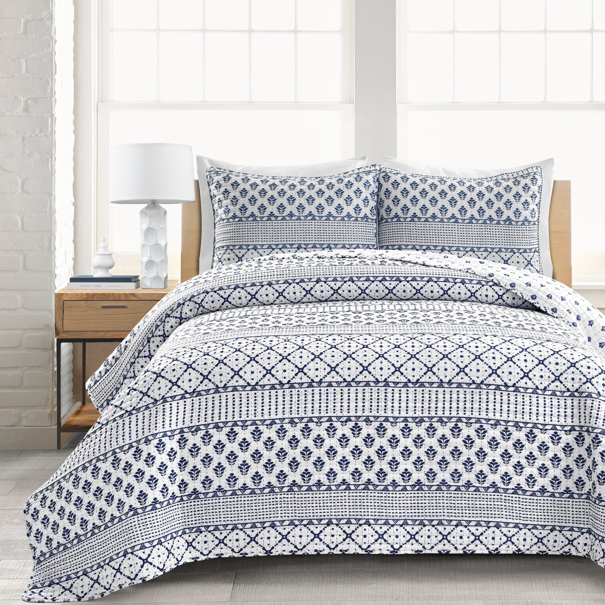 Bedding Bundle: Monique Stripe Quilt + Ravello Pintuck Comforter - Full/Queen