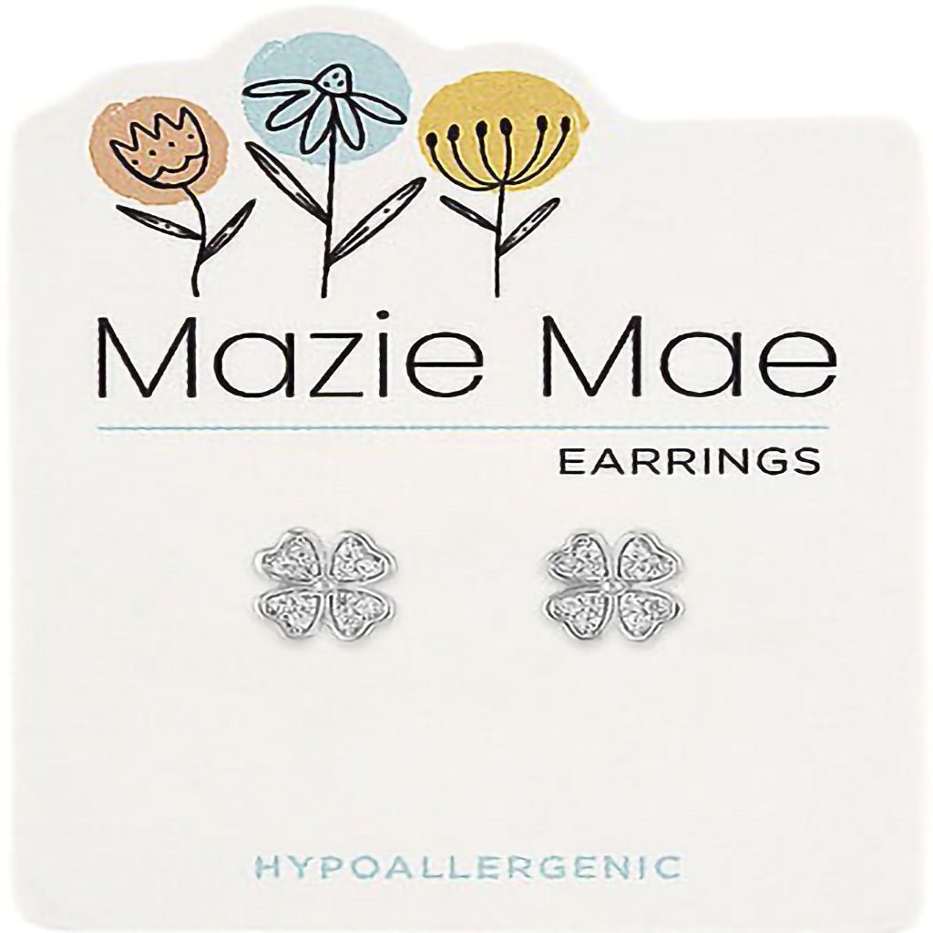 Center Court  Silver CZ Clover Stud Mazie Mae Earring